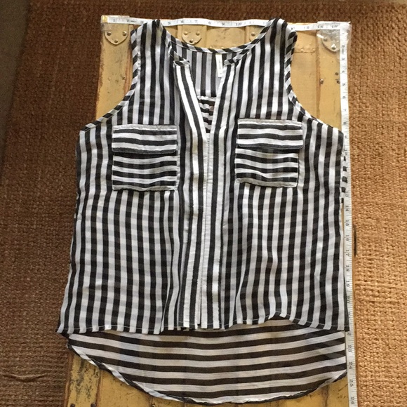 LF Y2K SHEER TOP BLACK WHITE STRIPED CAREER BLOUSE TOP M - Picture 3 of 12